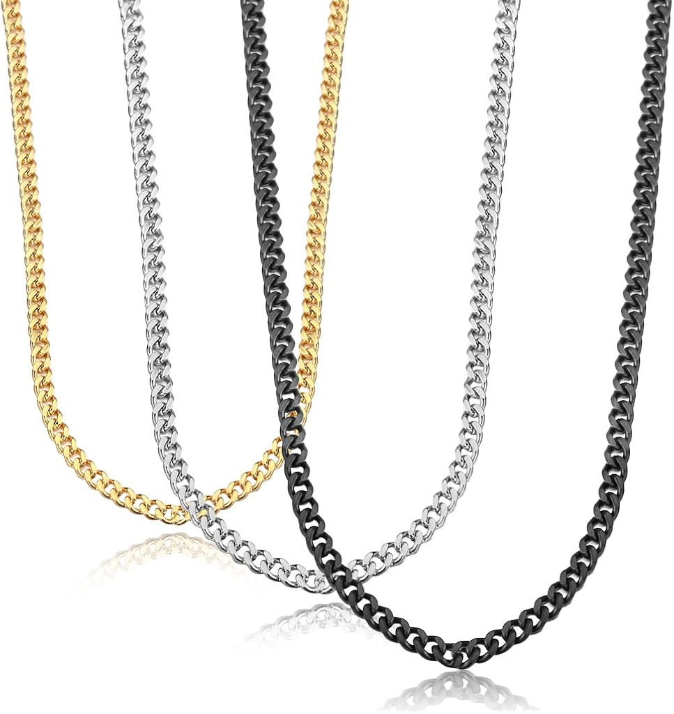 Jstyle Stainless Steel Link Curb Chain Necklace for Men Women 3 Pcs 3.5mm | Amazon (US)