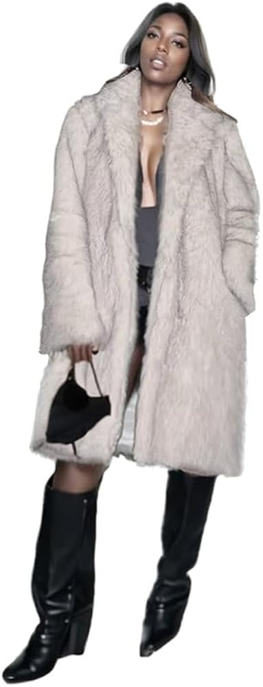 LRYBSA White Shaggy Fluffy Faux Fur Coat With Black Fur Tips Sweater Long Sleeve Women's Fashion ... | Amazon (US)