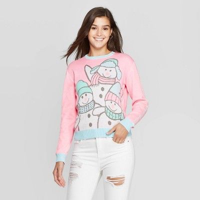 Women's Chillin With My Snowmies Ugly Holiday Graphic Sweatshirt (Juniors') - Pink | Target