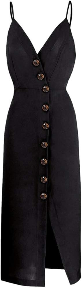 TOP-MAX Women's Dresses-Summer Spaghetti Strap Sleeveless Cocktail Party Casual Button Down Midi ... | Amazon (US)