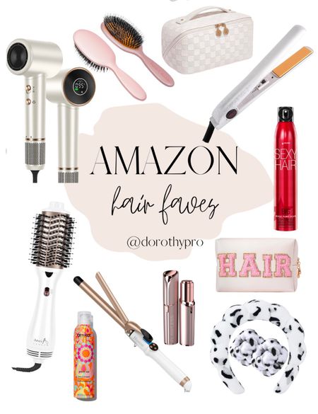 Amazon Hair Faves!! Hair dryer, hairbrush, straightener, makeup bag, hairspray, hair travel bag, curling iron. makeup wrist bands and headband, and my favorite dry shampoo!! 

#LTKbeauty #LTKfindsunder100 #LTKstyletip