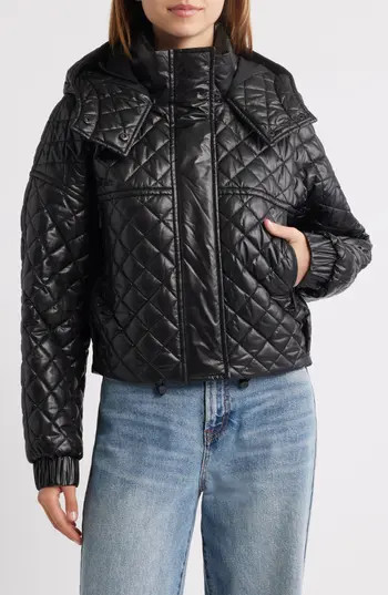 BCBGMAXAZRIA Quilted Hooded Crop Jacket in Black at Nordstrom Rack, Size Small | Nordstrom Rack