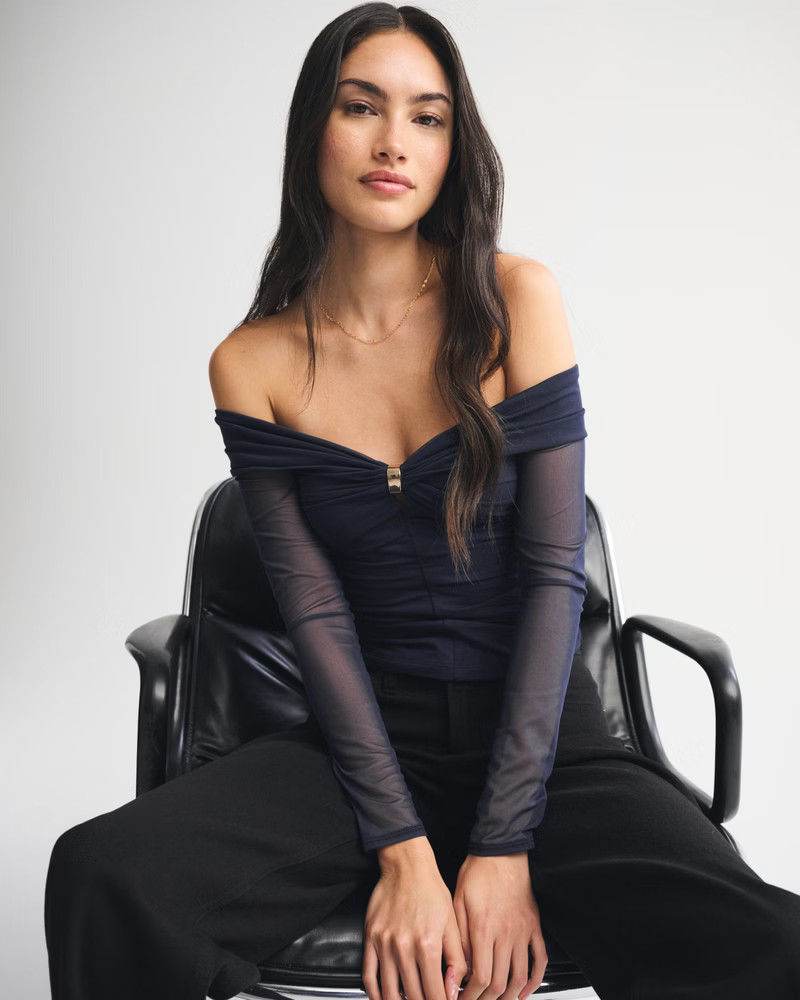 Women's Off-The-Shoulder Mesh Hardware Top | Women's Tops | Abercrombie.com | Abercrombie & Fitch (US)
