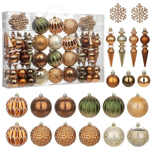 92ct Christmas Tree Decoration Set - Shatterproof Christmas Baubles with Strings, Bronze-Champagne | Amazon (US)