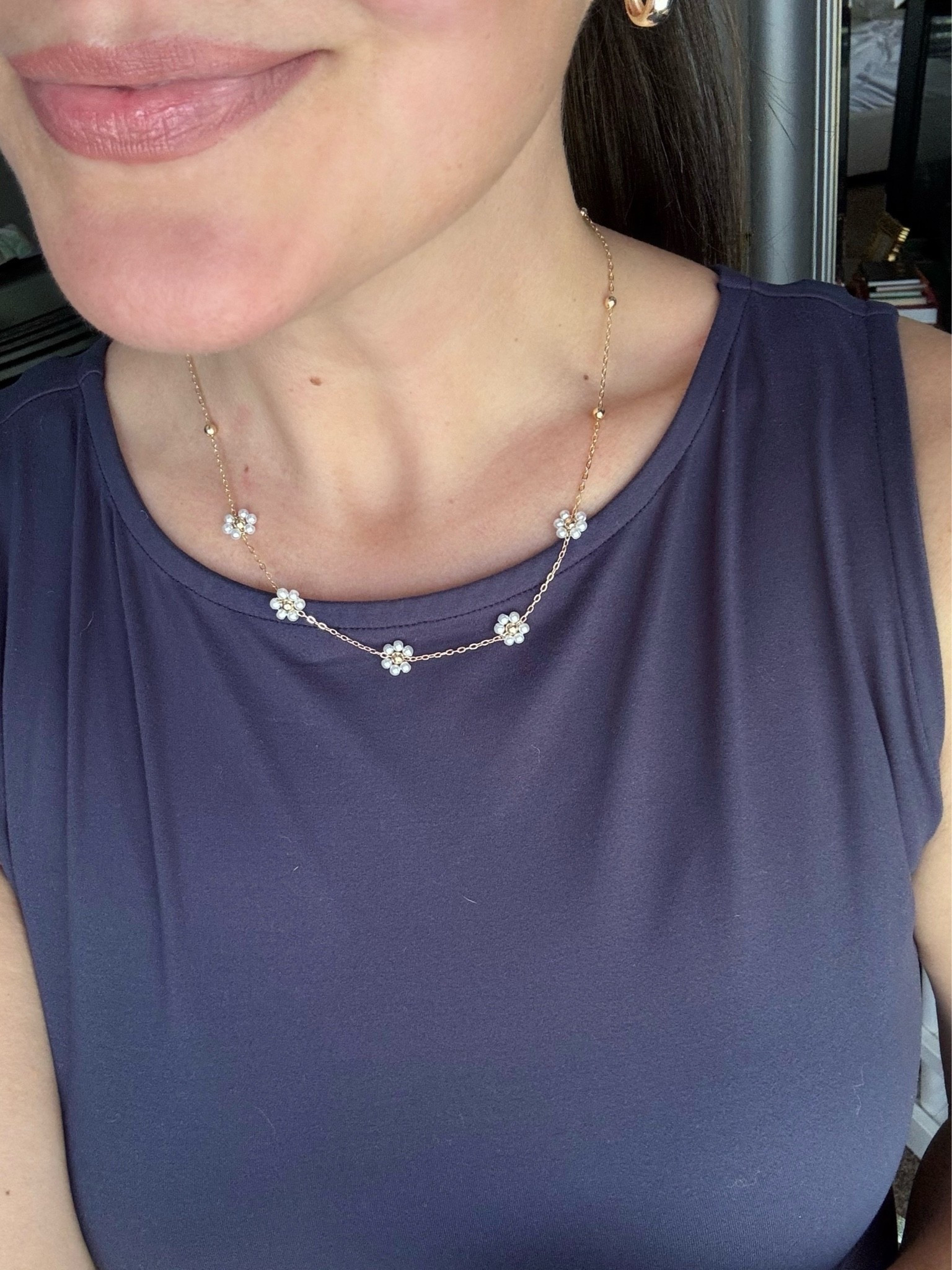 Lip liner in “saddle”
Daisy pearl necklace 
Navy tank

#LTKSaleAlert #LTKootd #LTKTall