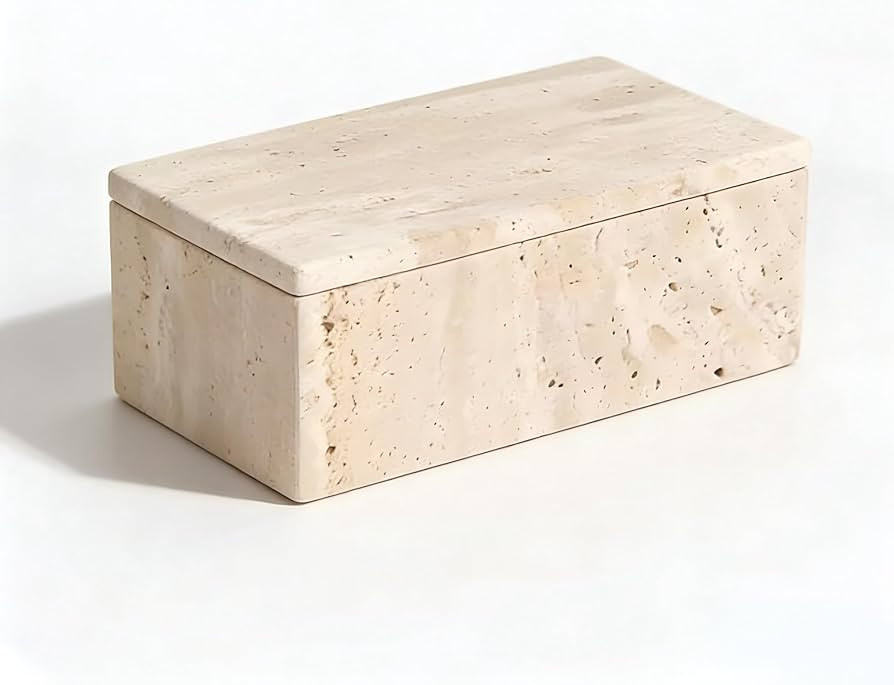 Natural Marble Storage Rectangle Containers Cotton Swab Holder, Organizers with Lids,Travertine S... | Amazon (US)