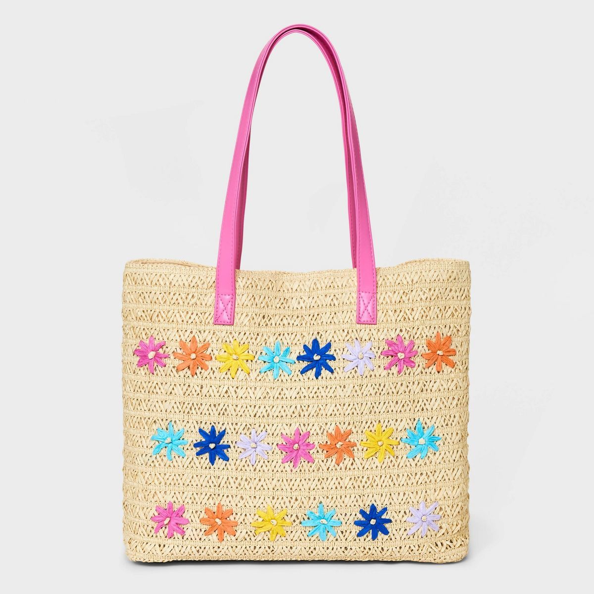 Girls' Paper Straw Flower Embroidery Tote Bag - Cat & Jack™ Off-White | Target