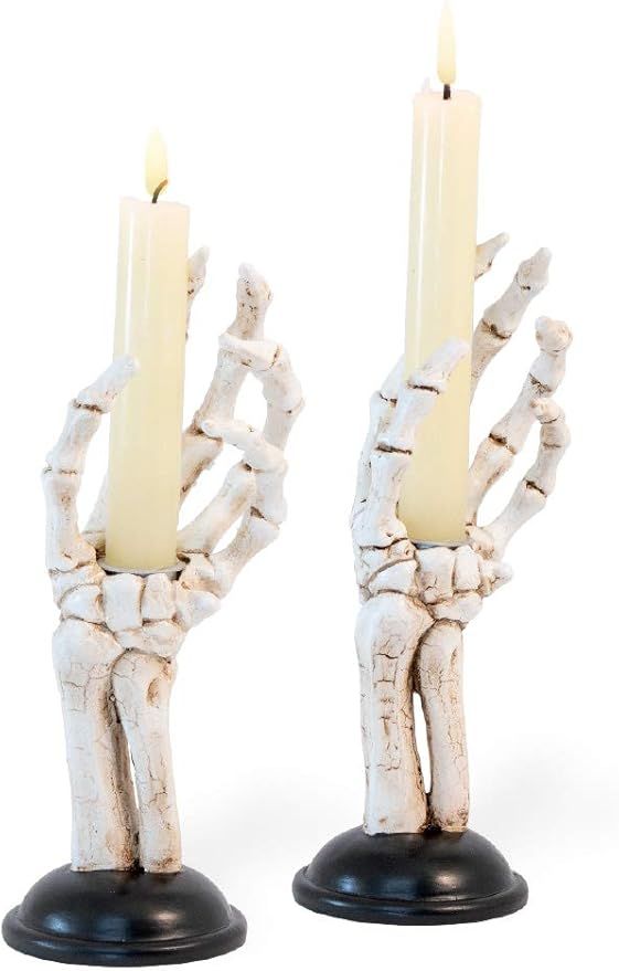 Boston International Halloween Taper Candle Holders, Set of 2, 3 x 8-Inches, Skeleton Hands | Amazon (US)