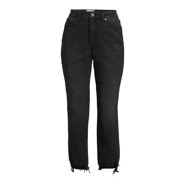 Time and Tru Women's Destructed Hem Straight Leg Jeans, 25.5" Inseam for Short, Sizes 4S-20S | Walmart (US)