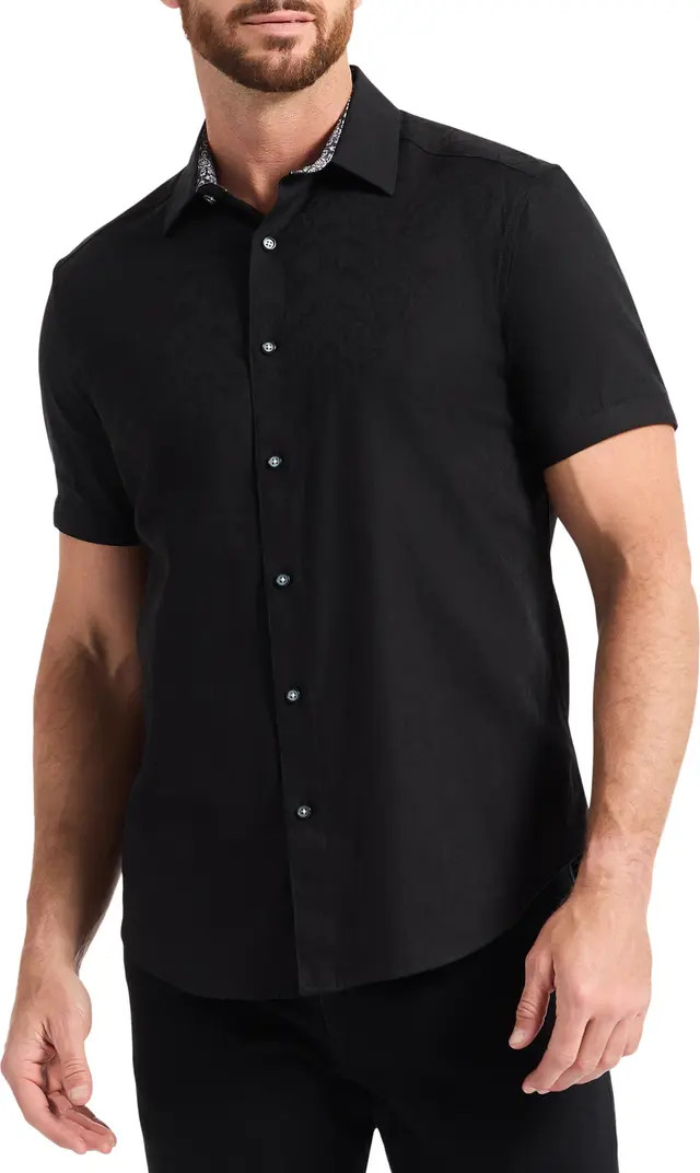 Highland Jacquard Short Sleeve Button-Up Shirt | Nordstrom
