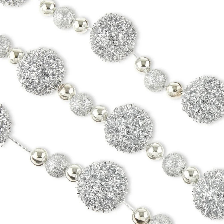 Silver Tinsel Ball Christmas Un-Lit Garland, 6’, by Holiday Time | Walmart (US)