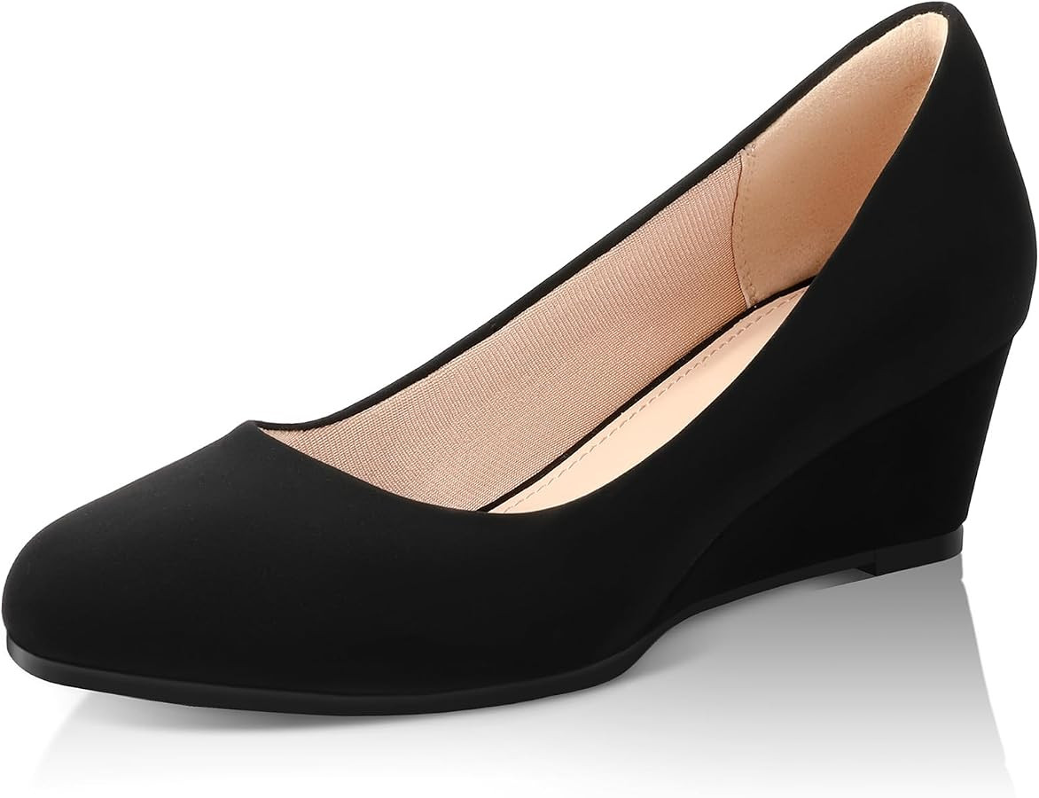 Ankis Black Nude Silver Gold Wedges for Women, Low Heel Women's Wedge Comfortable Closed Toe Women Pumps Dress Shoes -2Inch | Amazon (US)