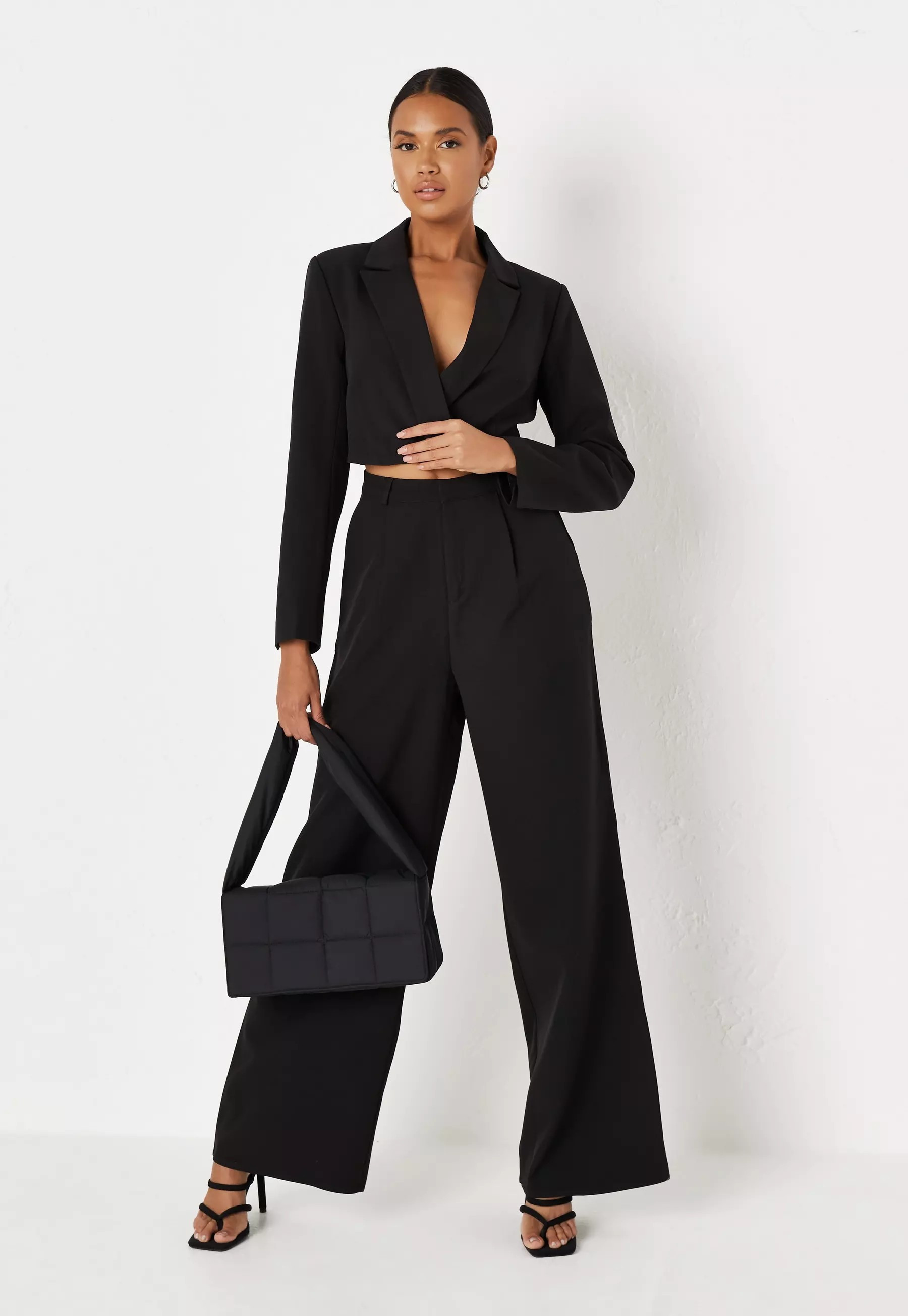 Black Tailored Wide Leg Trousers | Missguided (UK & IE)
