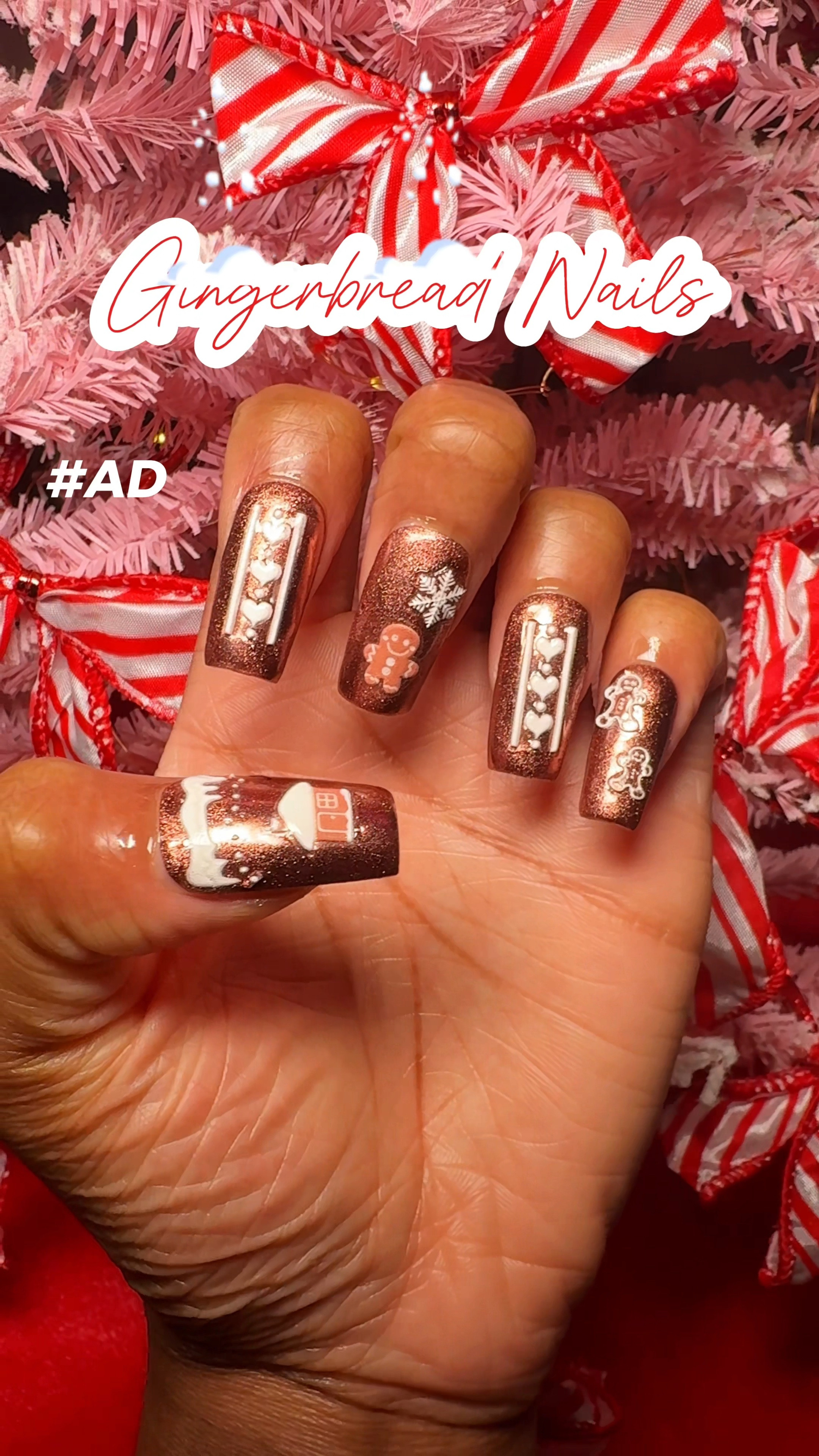 #AD Let's do these gingerbread Christmas nails! 🎄🤎✨ I'm using the extra thick medium square nails that Novo Ovo sent me, and these are my fave clear nails from Amazon.

The nails come pre-etched, which helps they stay on longer and they fit really well. The first time I tried them, they stayed on for 3 weeks! 🙌🏾😩

This is my second time working with chrome powder, and I got this one in a set of four on SHEIN for $2. 

 #LTKHoliday #LTKWatchNow #LTKBeauty