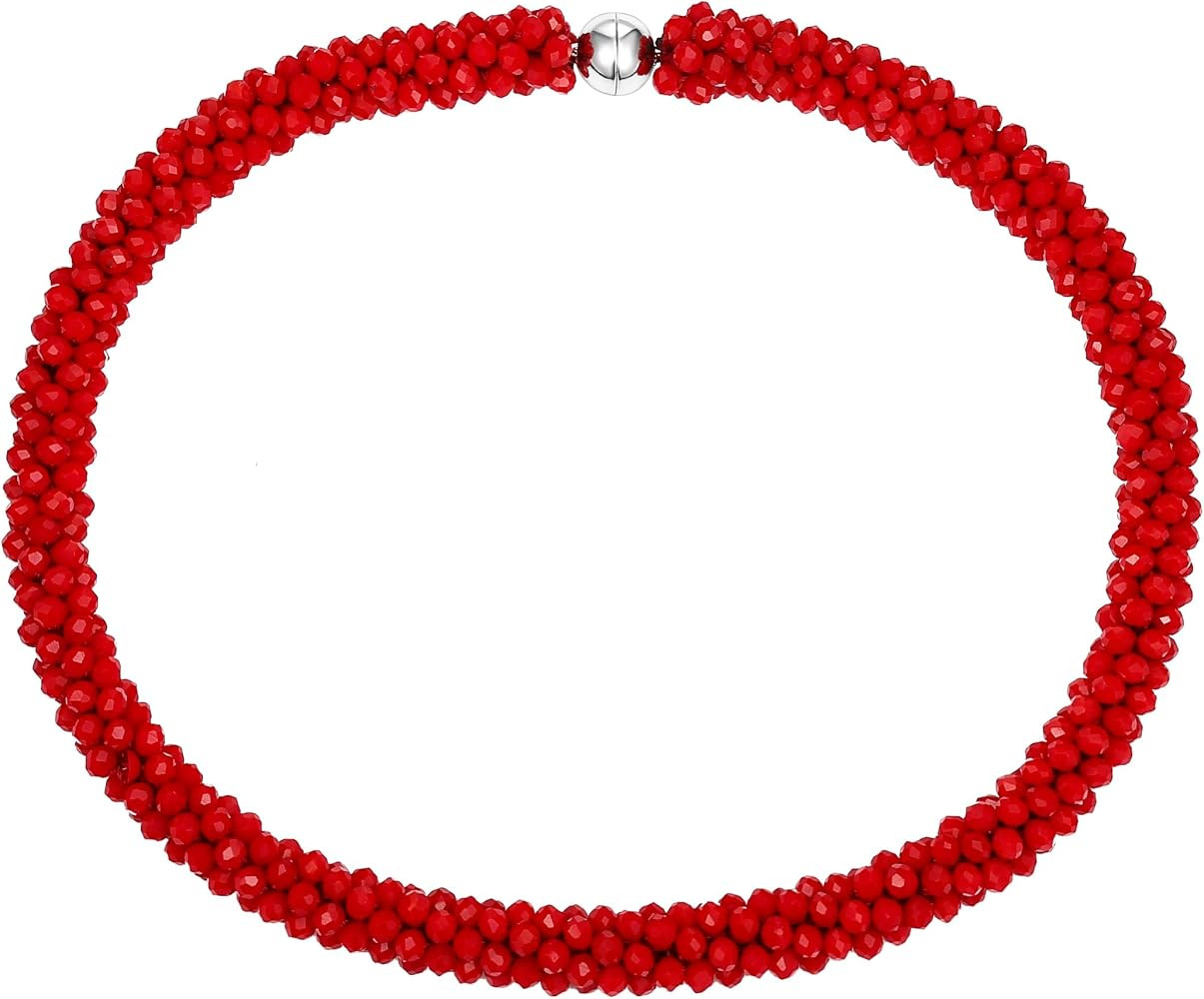 Hand Knotted Beads Statement Necklace Bracelet Jewelry Set Artificial Crystal Choker for Women- H... | Amazon (US)