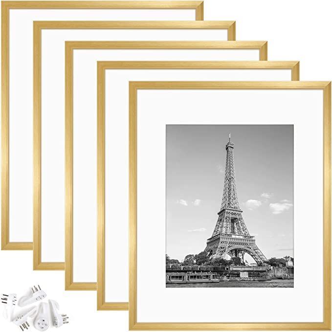upsimples 16x20 Picture Frame Set of 5, Display Pictures 11x14 with Mat or 16x20 Without Mat, Wal... | Amazon (US)