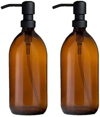 Amber Glass Bottles 500ml Soap Dispenser with Metal Pump (BPA-Free) Brown Glass Empty Soap Dispen... | Amazon (UK)