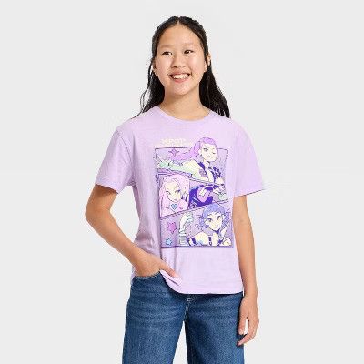 Girls' K-Pop Demon Hunters Short Sleeve Oversized Graphic T-Shirt - Lavender XXL | Target