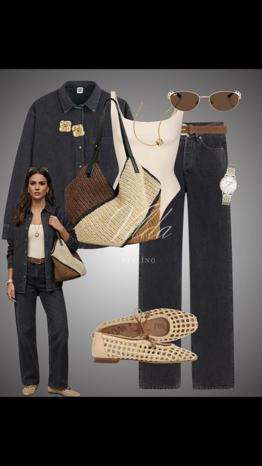 Elevated Casual🖤 The charcoal denim set of my dreams 🖤 Mixing moody tones with natural textures for a look that’s equal parts edgy and effortless. These woven flats are a total spring-to-summer staple! #LTKStyle #MinimalistFashion #WovenFlats #DailyOutfit 

#LTKootd #LTKSeasonal

#LTKspring