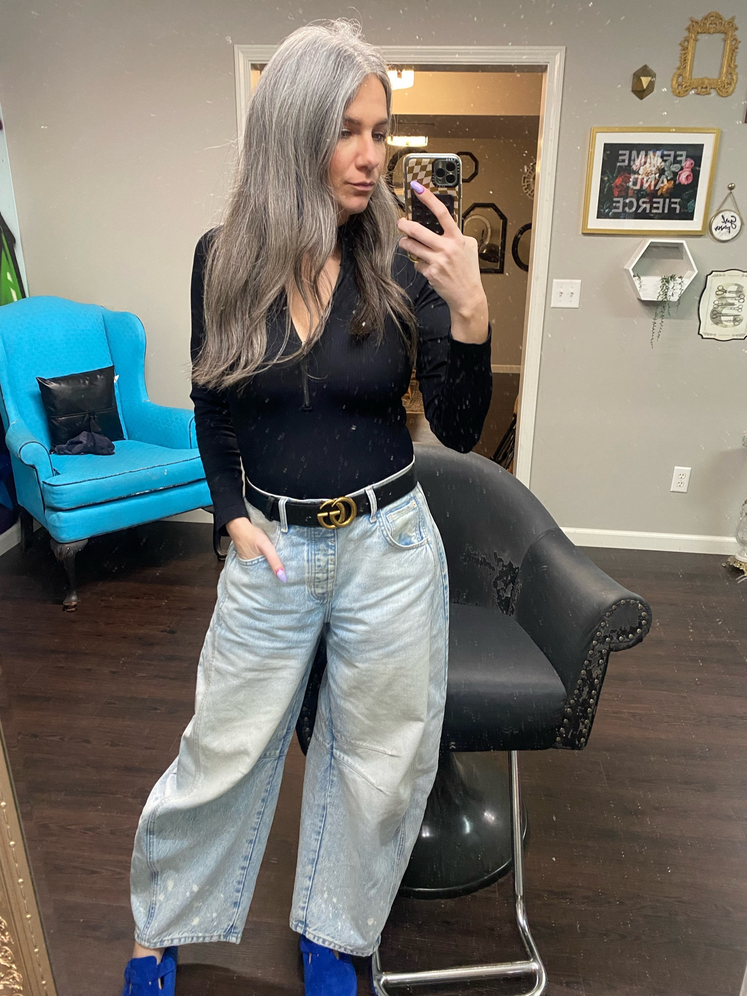 Amazon bodysuit . Barrel jeans outfit. Free People barrel jeans. GG belt . Birkenstock Boston clogs 

#LTKSeasonal #LTKover40 #LTKfindsunder100