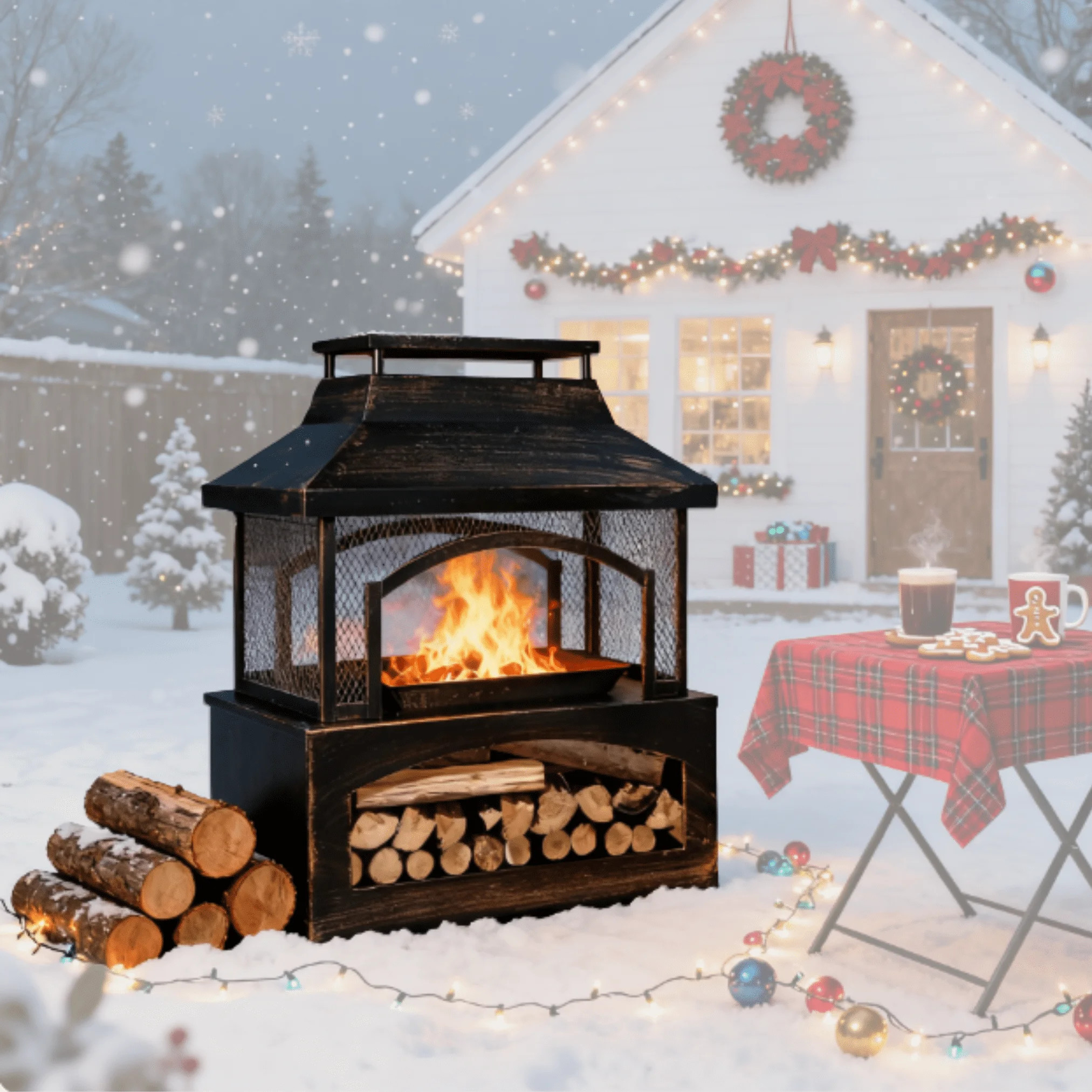 Red Mountain Valley 37" Steel Outdoor Wood-Burning Fire Pit, with Mesh Screen and Log Poker for P... | Walmart (US)