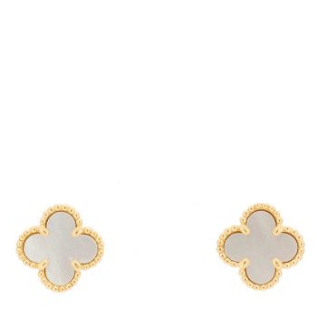 18K Yellow Gold Mother of Pearl Sweet Alhambra Earrings | FASHIONPHILE (US)