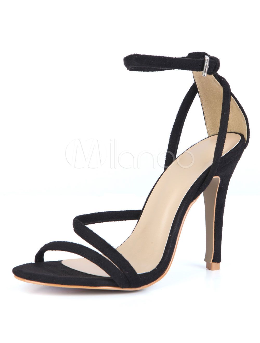 Black Sandal Shoes High Heel Stiletto Open Toe Suede Ankle Strap Sandals For Women | Milanoo
