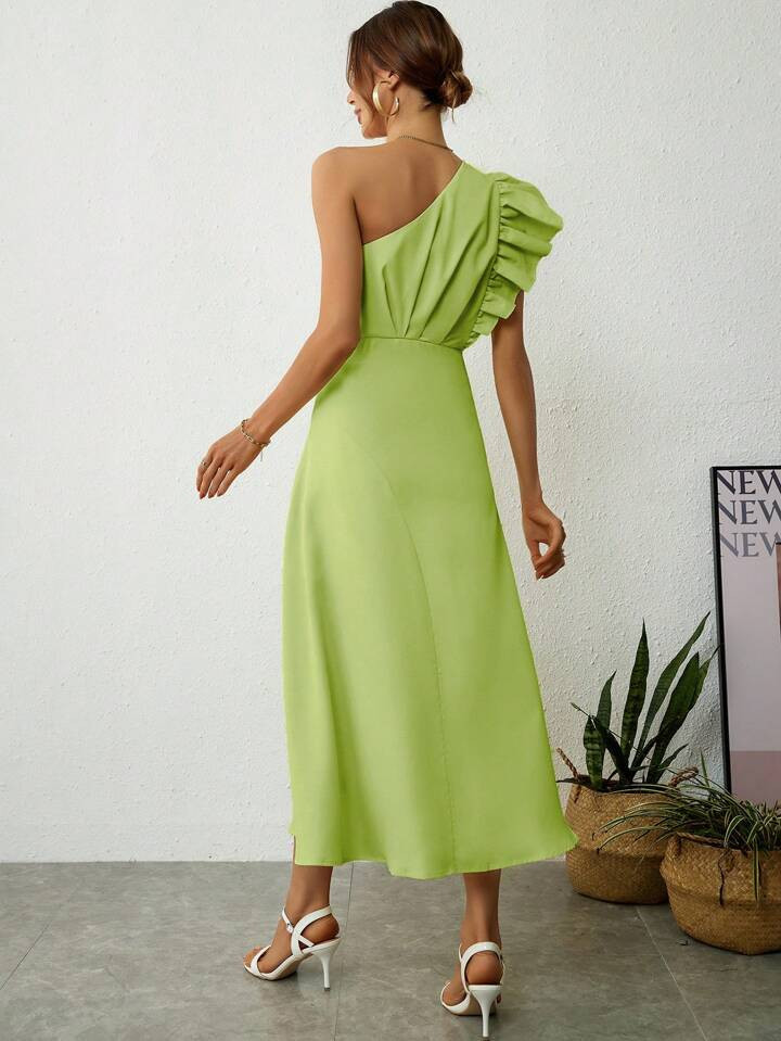 SHEIN Privé Um Ombro Acabamento De Babados Vestido | SHEIN