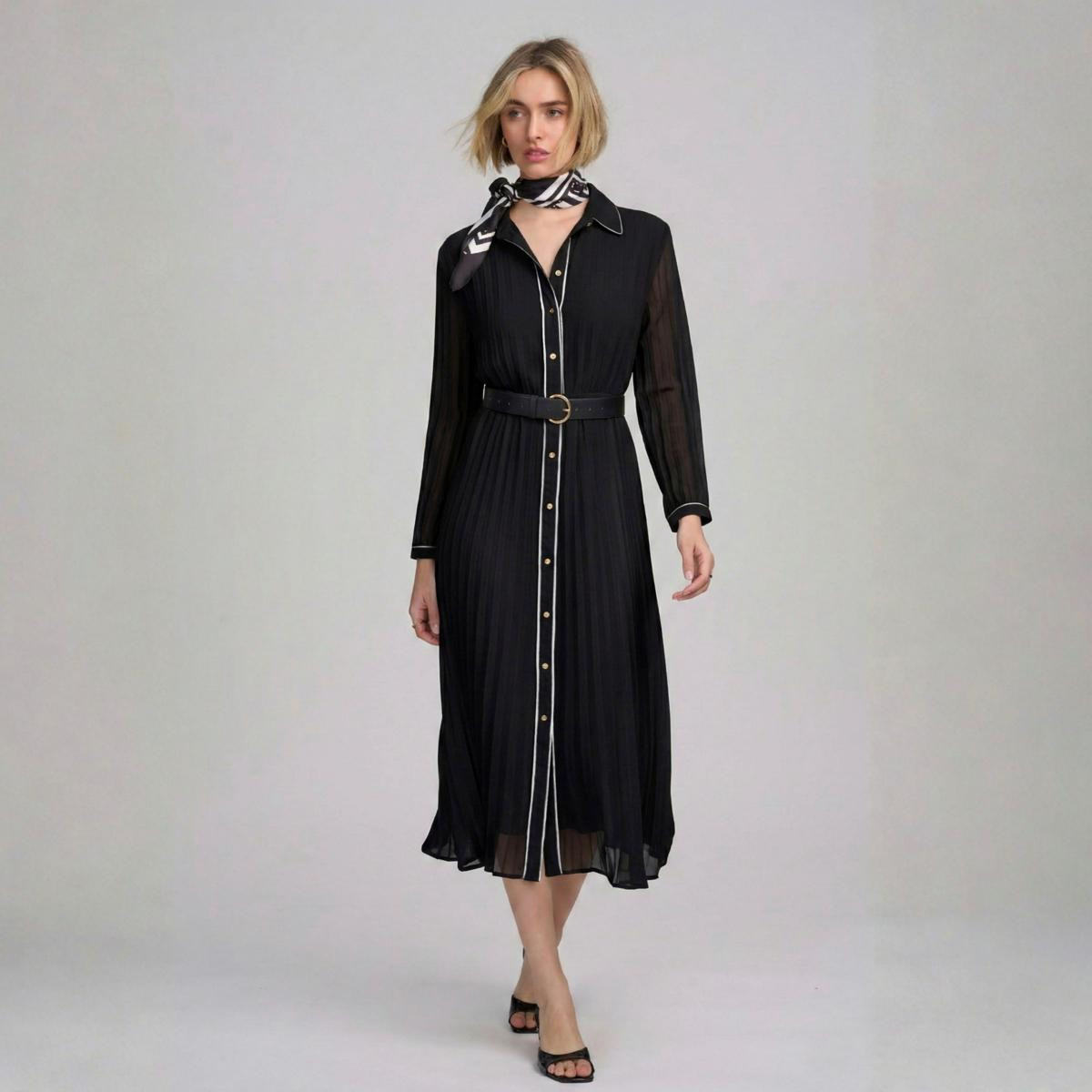 Elle Get the Look Contrast Trim Pleated Dress | HSN