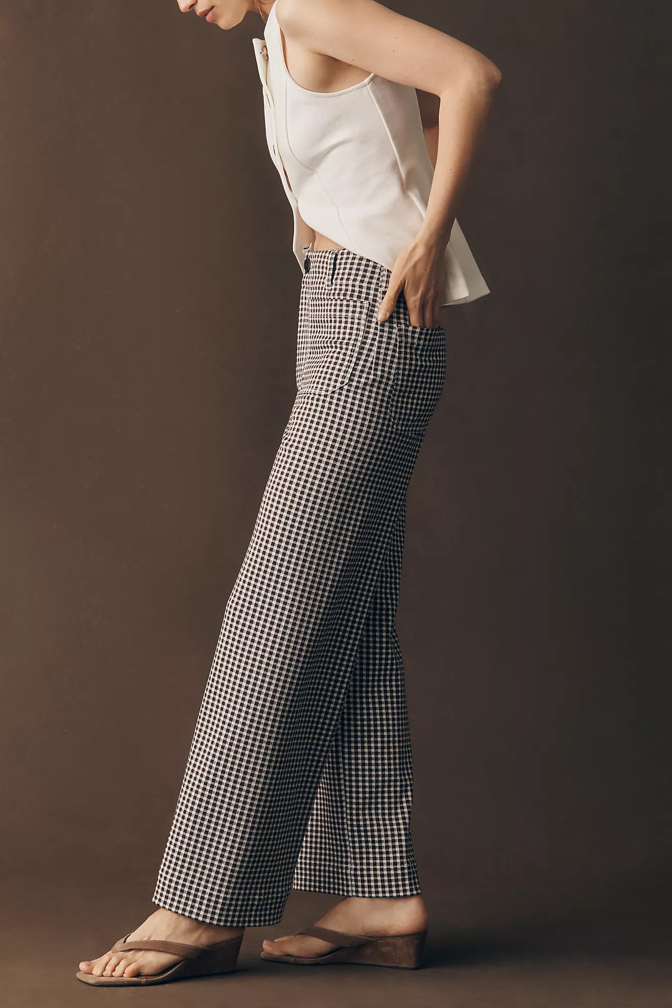 Maeve Colette Gingham Knit High-Rise Wide-Leg Full-Length Pants | Anthropologie (US)