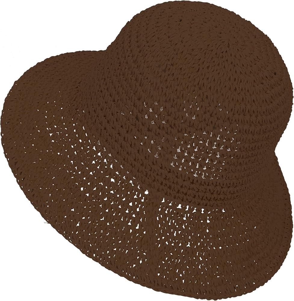 Womens Sun Hat Handmade Crochet Straw Bucket Hat Summer UV Protection Foldable Travel Cap UPF 50+ | Amazon (US)
