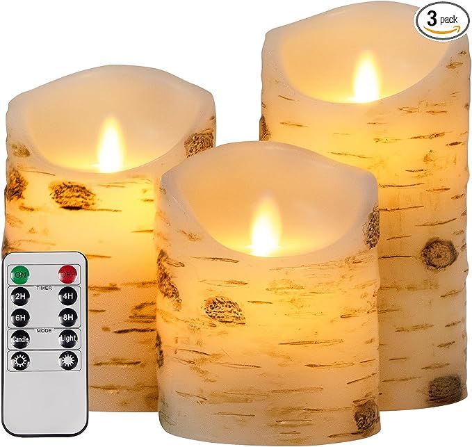 Flameless Candles with Remote Real Wax Bark LED Candles Set of 3 (H:4" 5" 6" D:3.2") Candles Batt... | Amazon (US)