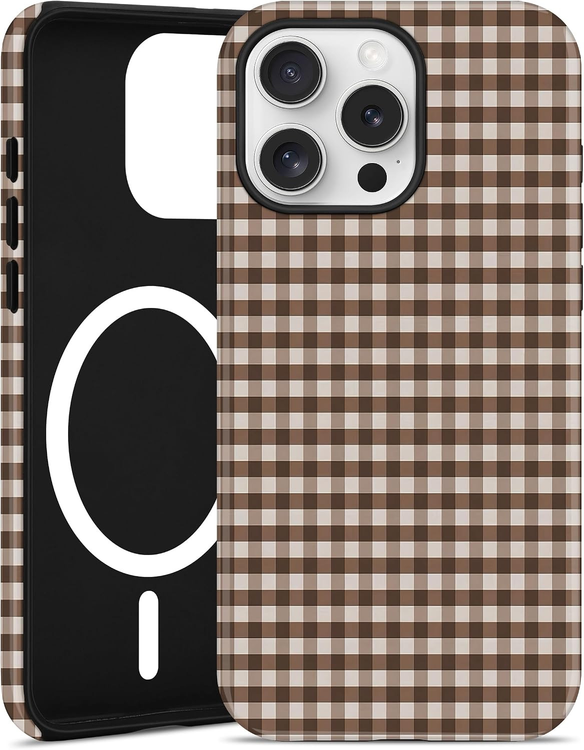 Magnetic Plaid Phone Case for iPhone 13 Pro, Brown | Amazon (US)