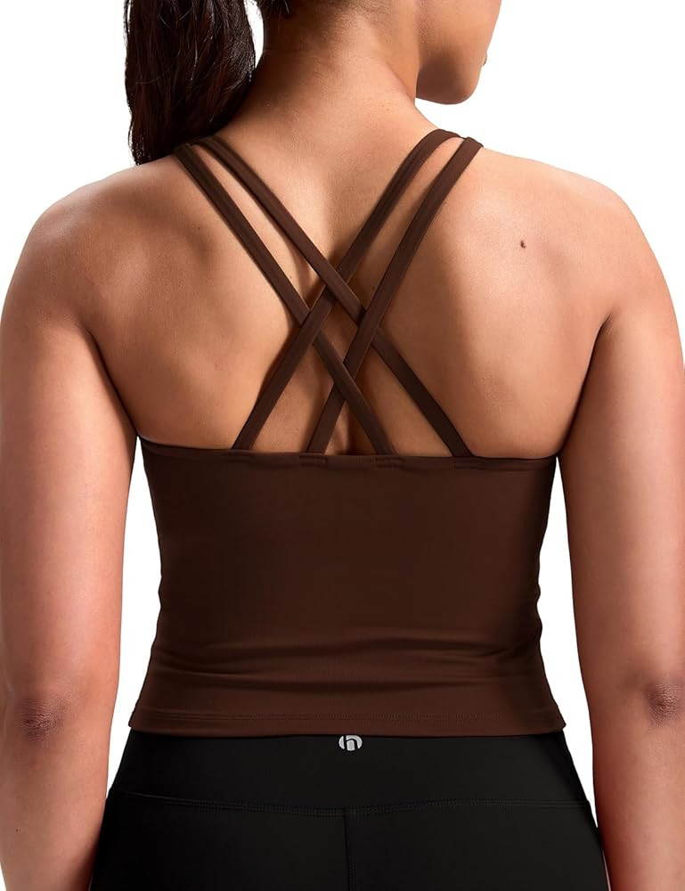 HeyNuts Longline Zeal Bras Medium Impact Wirefree Sports Bras Workout Crop Tank Tops with Removab... | Amazon (US)