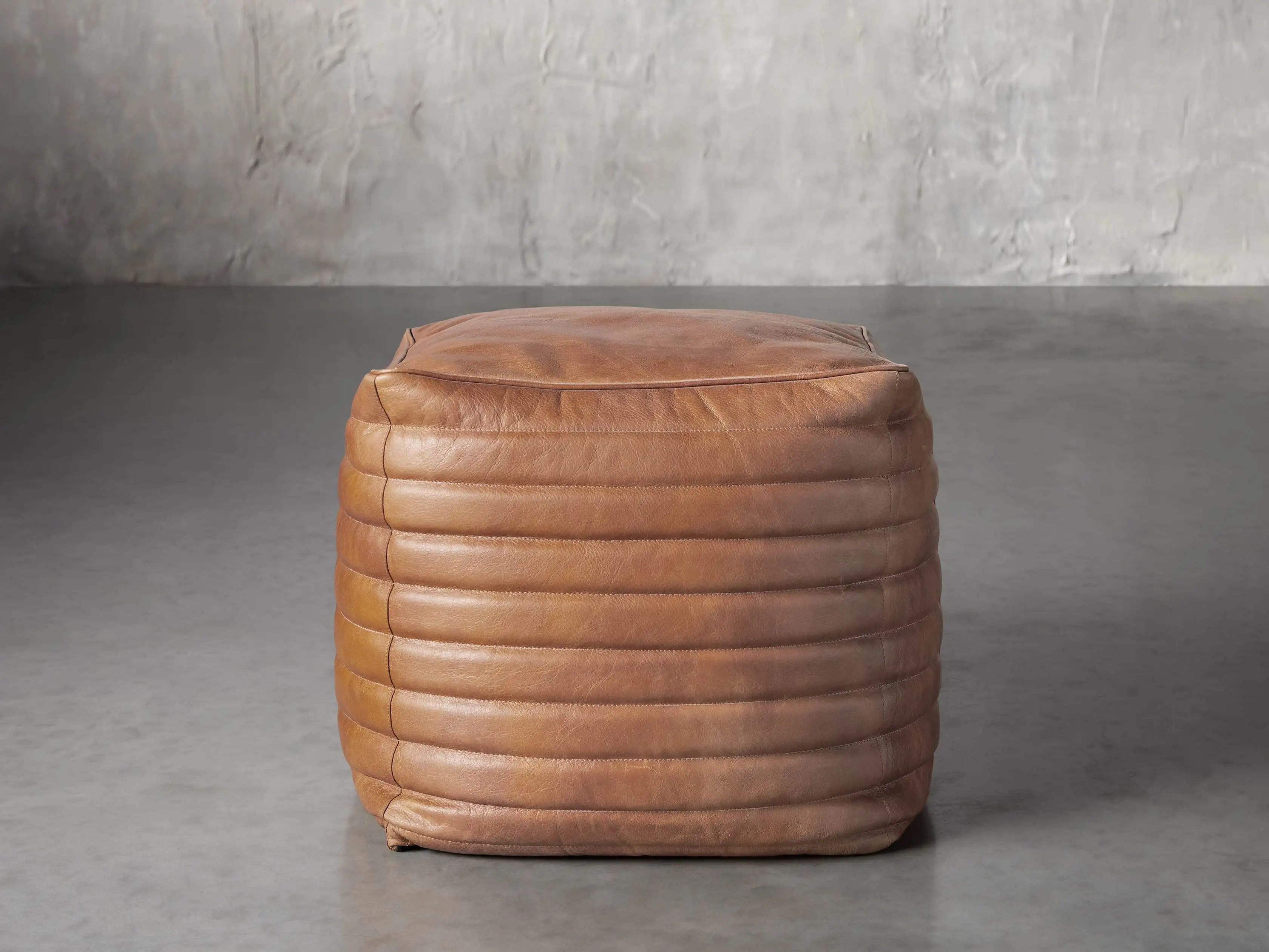 Square Channel Leather Pouf | Arhaus