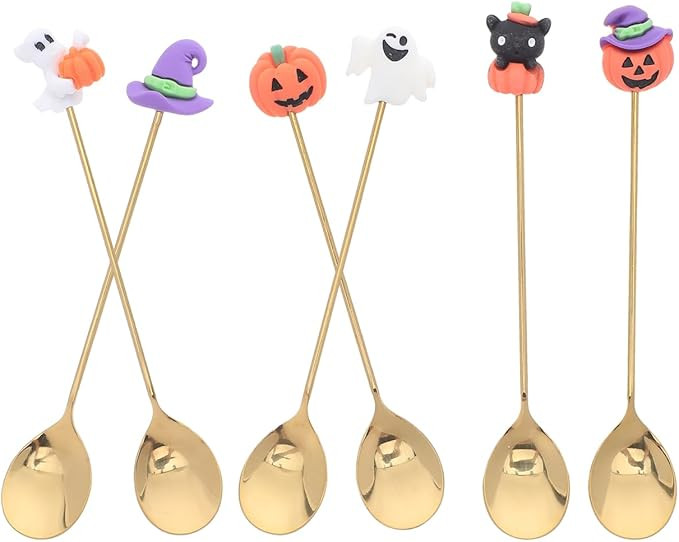 Cabilock 6Pcs Halloween Coffee Spoons, Stainless Steel Dessert Tea Spoons, Halloween Golden Pumpk... | Amazon (US)