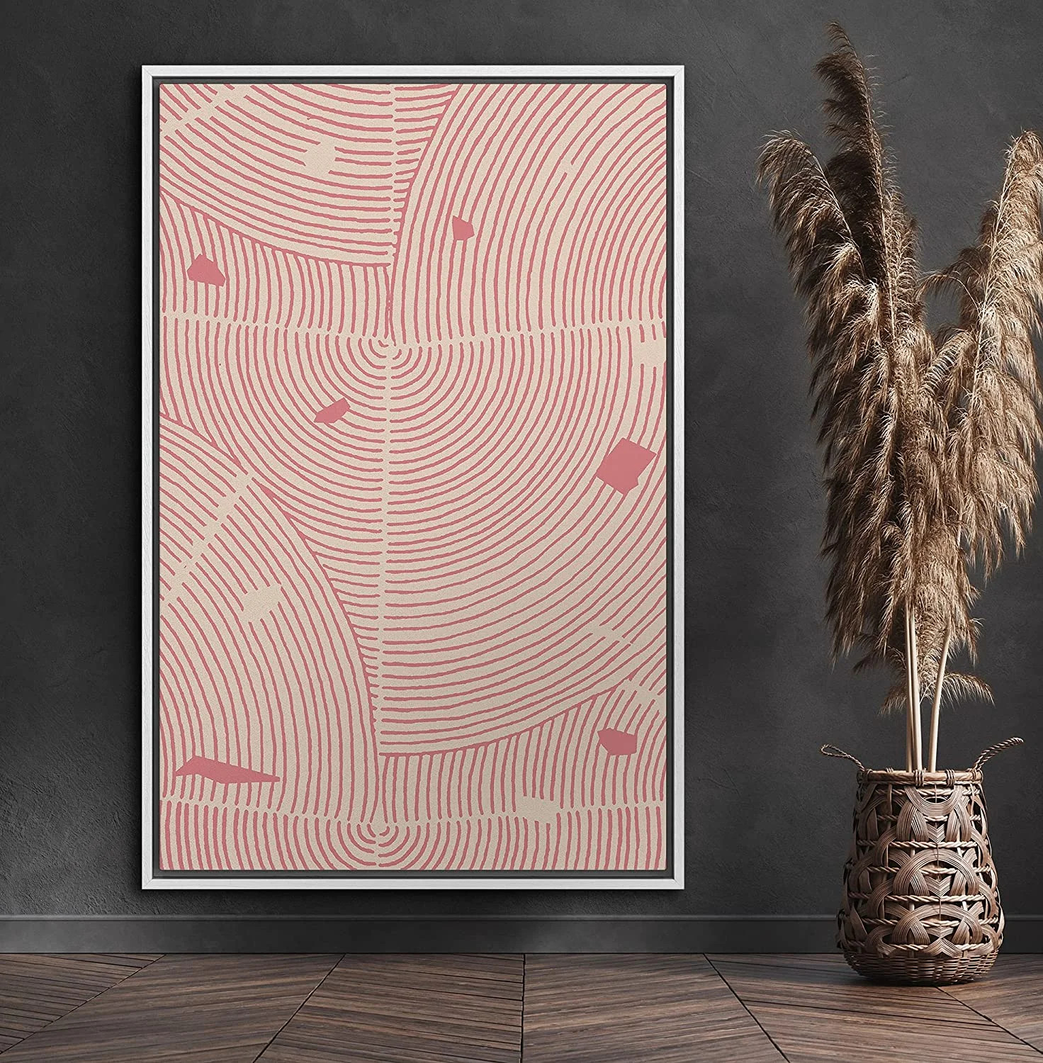 PixonSign Framed Canvas Print Wall Art Pink Swirling Print with Pink Flakes Geometric Shapes Illu... | Walmart (US)