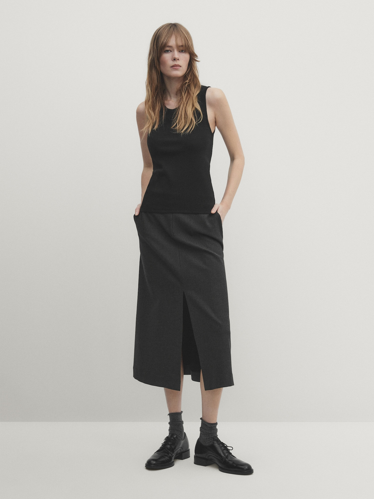 Fitted cotton blend tank top | Massimo Dutti US