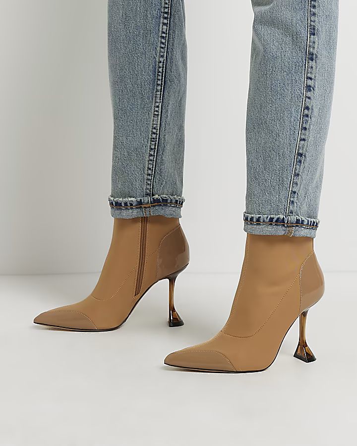 Beige wide fit heeled ankle boots | River Island (US)