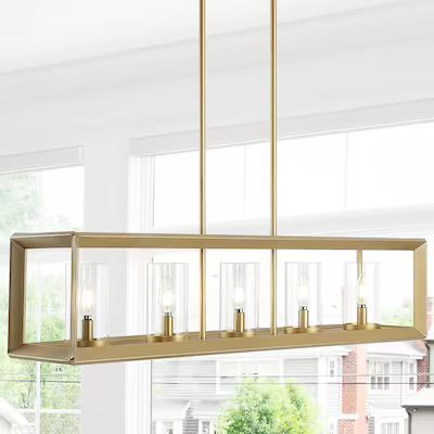 JONATHAN  Y Anna Traditional Transtional 5-Light Brass Gold Farmhouse Clear Glass Linear LED Pend... | Lowe's