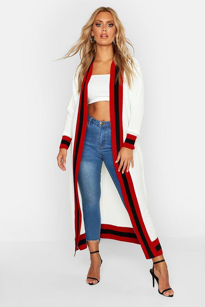 Plus Stripe Maxi Length Cardigan | Boohoo.com (US & CA)