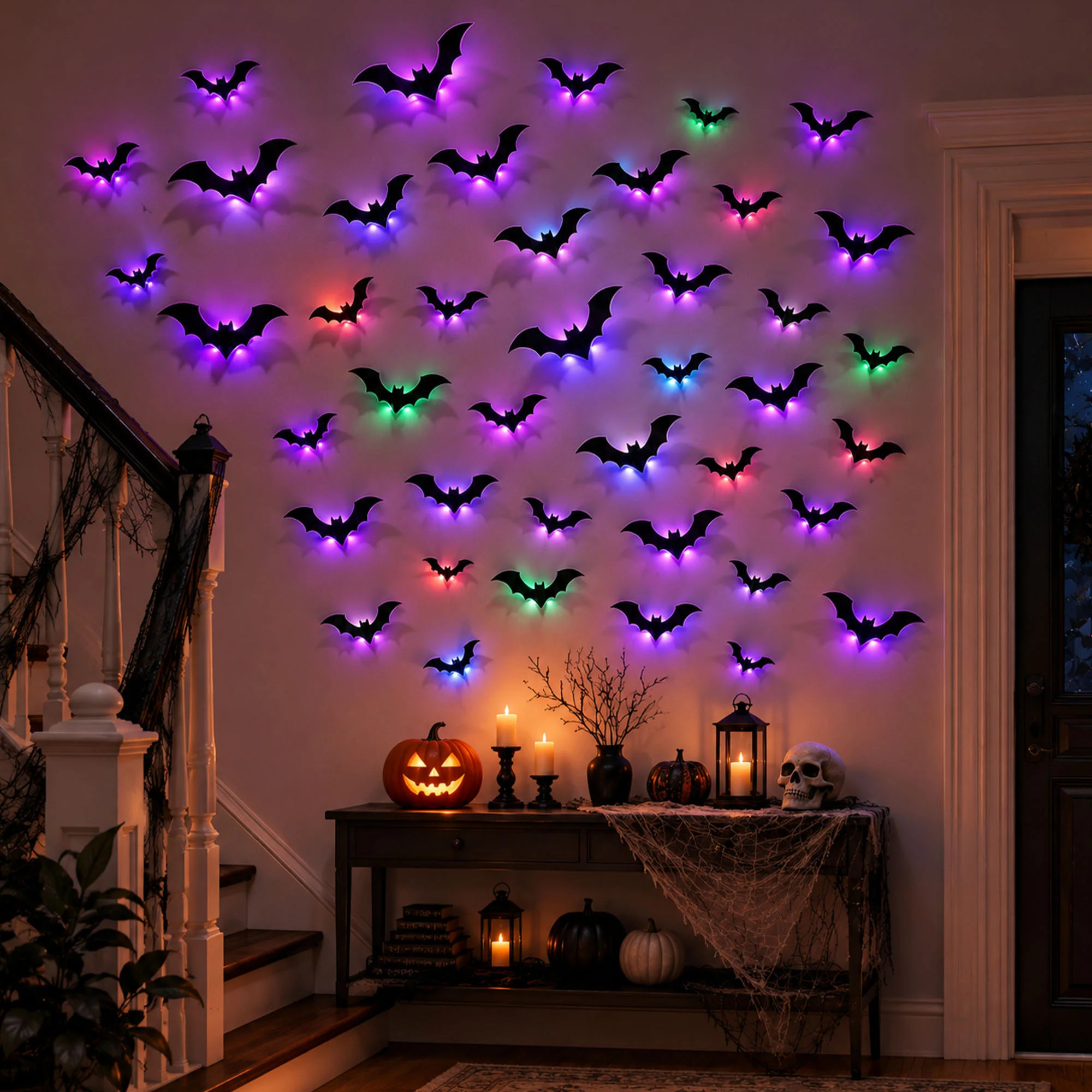 40 Pack Light Up 3D Bat Halloween Wall Decorations | Wayfair North America