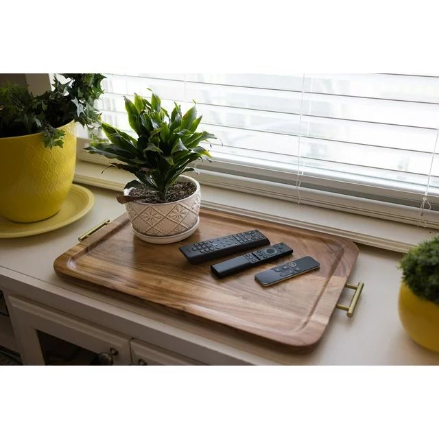Better Homes & Gardens- Acacia Wood Rectangle Tray with Gold Color Handles, One Size | Walmart (US)