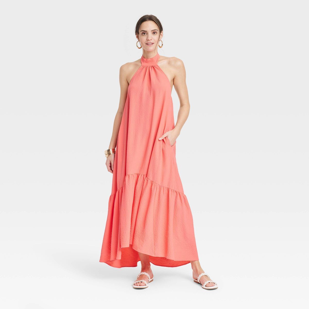 Women's Halter Hi-Lo Midi Dress - A New Day™ Coral L | Target