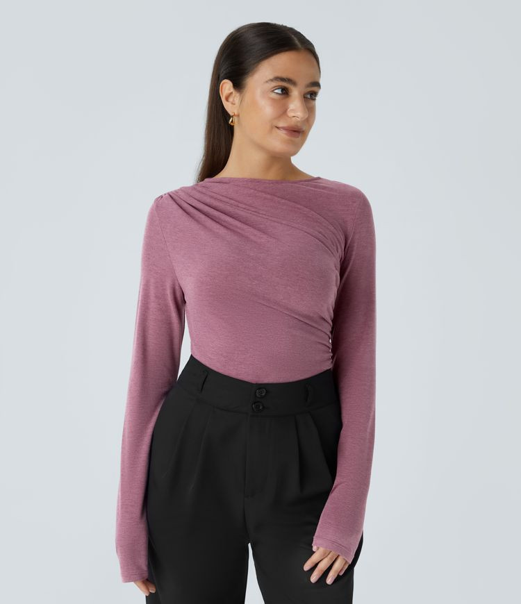 Women’s Long Sleeve Asymmetric Ruched Work Top - Halara | HALARA