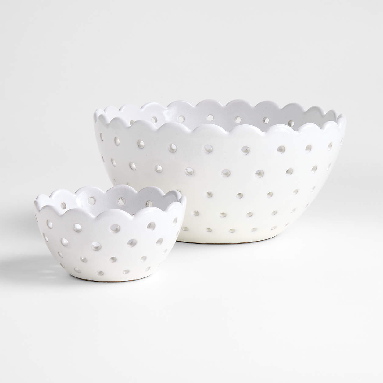 Small White Scallop Eyelet Stoneware Colander by Laura Kim + Reviews | Crate & Barrel | Crate & Barrel