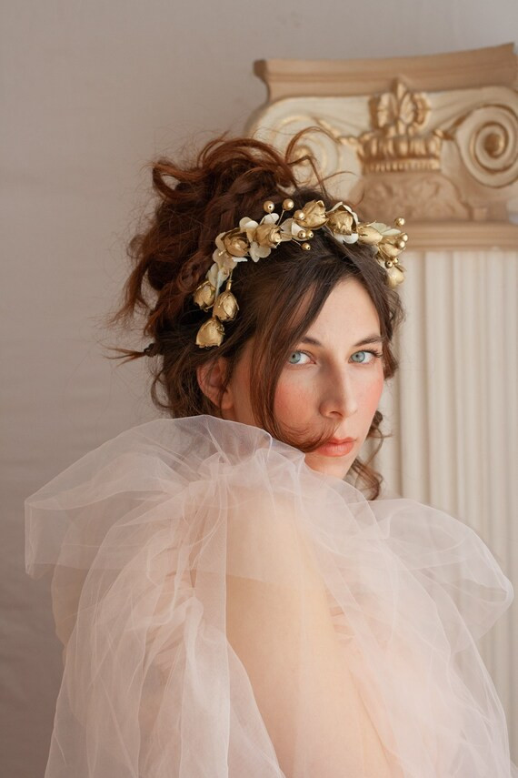 Gold Headband Pink Floral Headband Metallic Accent Gold Floral | Etsy | Etsy (US)