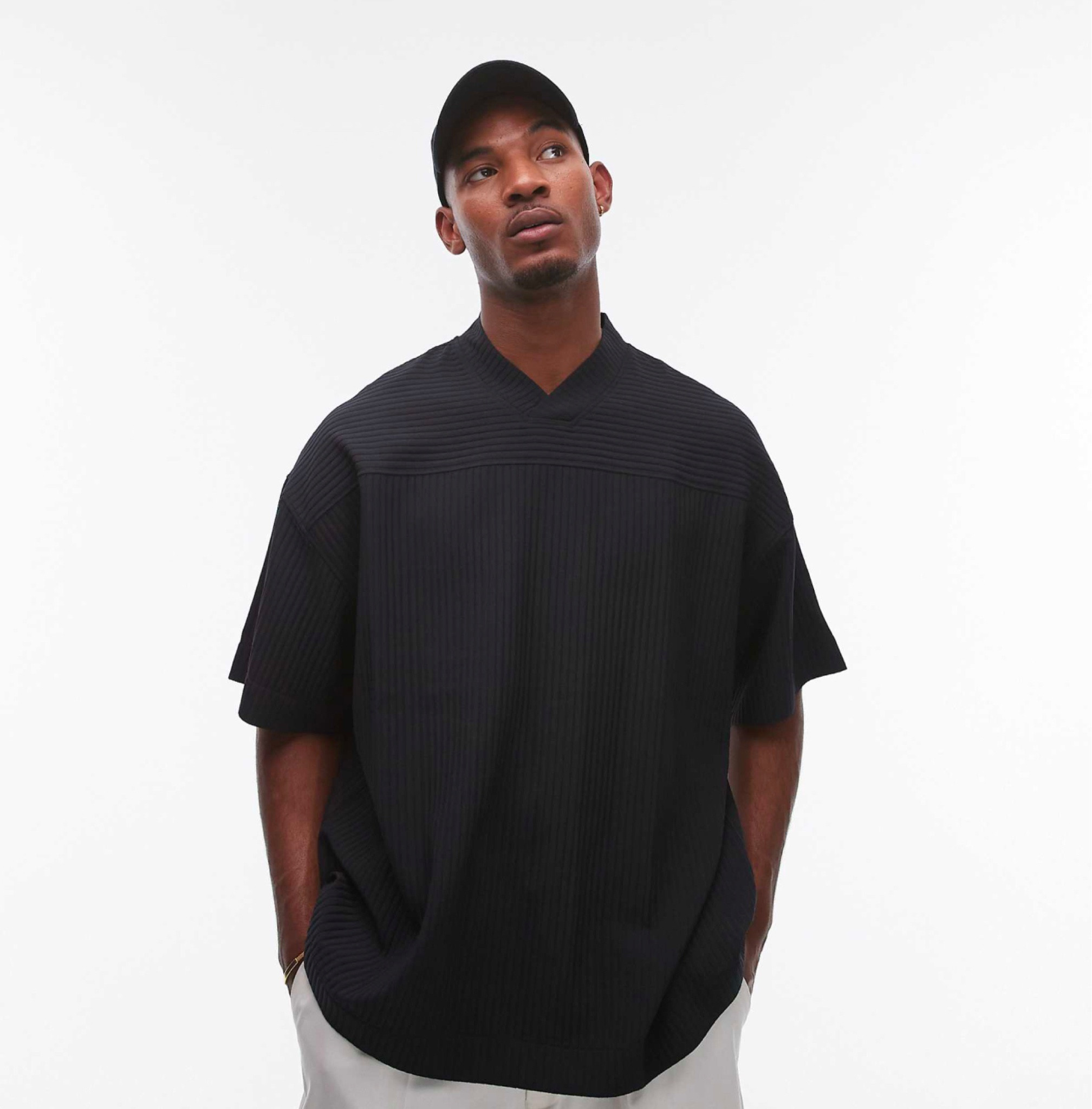 Topman oversized fit v neck plisse t-shirt in black

#LTKsale #LTKuk #LTKmens