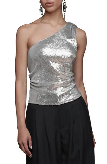 Avec Les Filles One-Shoulder Sequin Tank Top in Silver at Nordstrom Rack, Size X-Large | Nordstrom Rack