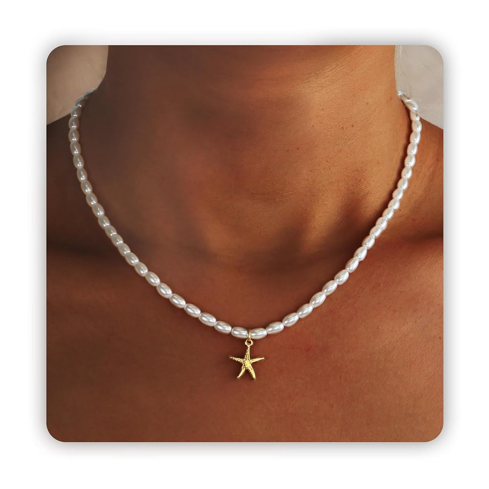 Sereney Pearl Necklaces for Women, 8mm Dainty Pearl Necklace as Bridal Necklace for Wedding, Ster... | Amazon (US)